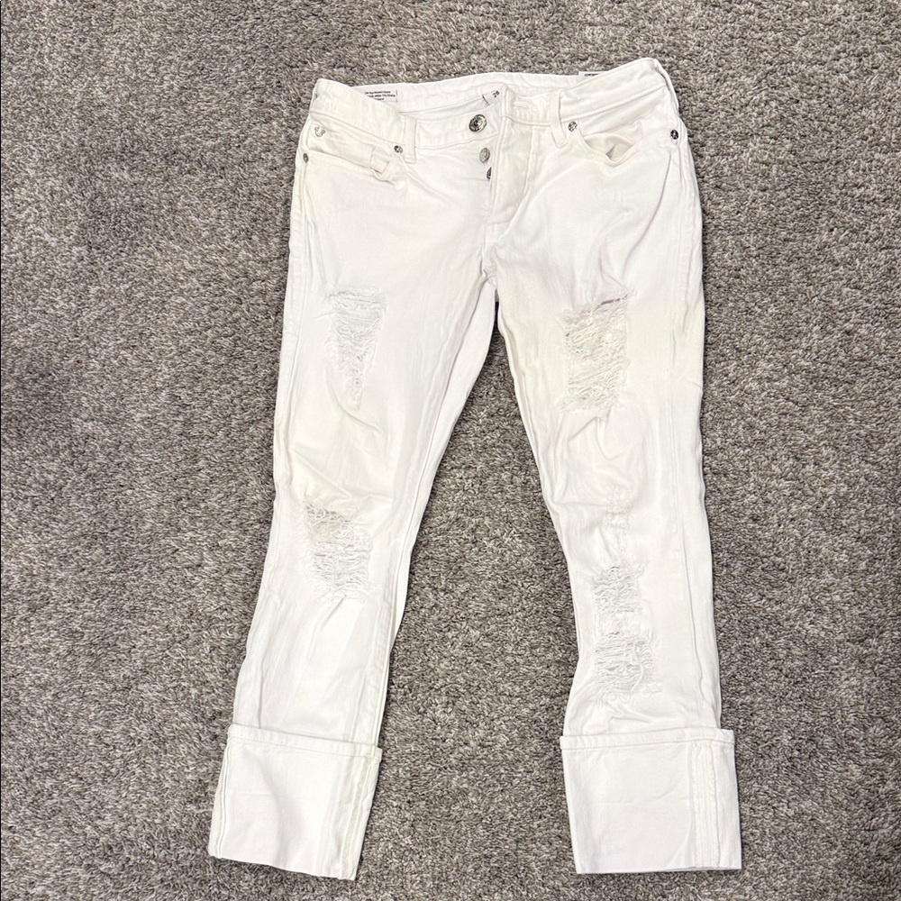 True Religion White Distressed Boyfriend Jeans